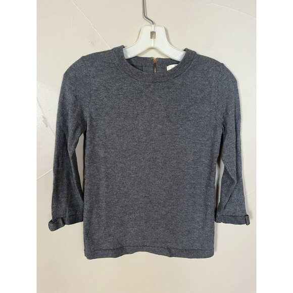 Kate Spade Gray Wool Cashmere Crew Neck Sweater Gold Zip, Bow Cuffs 3/4 Sleeve S - Picture 1 of 6
